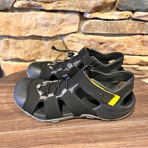 Teva Men's Black and Gray Sandals with Yellow Accents men’s size 9